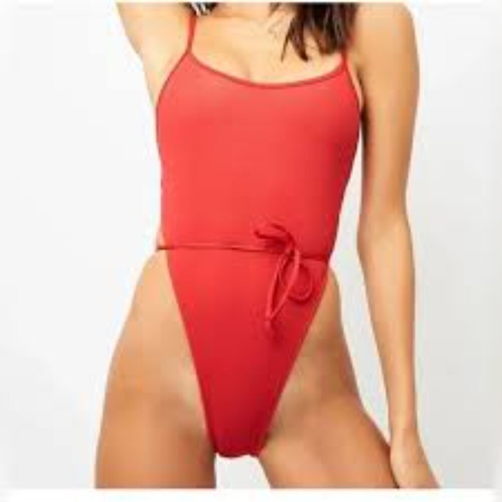 Frankies Bikinis Croft Ribbed One-Piece Swimsuit – Red